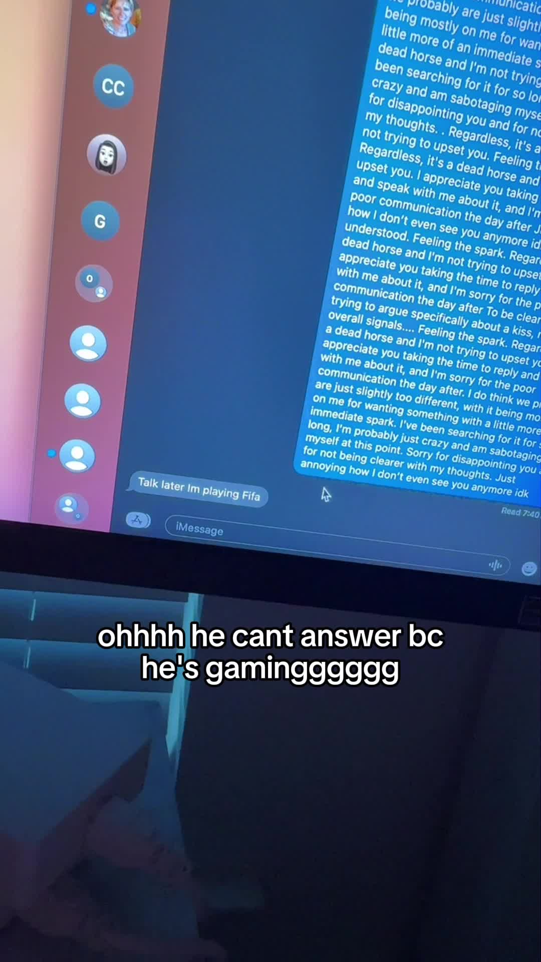 ohhhh he cant answer bc he's gamingggggg